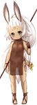  animal_ears brown_eyes bunny_ears carrot kosumo long_hair original ponytail sandals silver_hair simple_background solo tattoo very_long_hair viera 