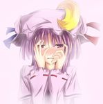  blush covering_face crescent hat patchouli_knowledge purple_eyes purple_hair ram_hachimin solo touhou upper_body 