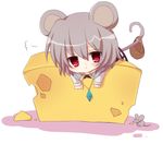  :&lt; animal_ears bad_id bad_pixiv_id basket cheese chibi food grey_hair jewelry mouse mouse_ears mouse_tail nazrin necklace red_eyes solo tail touhou yukimiya_(parupunta) 