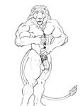  black_and_white feline lion male monochrome muscles penis solo 