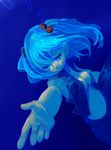  bad_id bad_pixiv_id blue_eyes blue_hair breasts bubble cleavage foreshortening gotoh510 hair_bobbles hair_ornament hands highres kawashiro_nitori lips medium_breasts no_bra short_hair solo touhou two_side_up underwater 