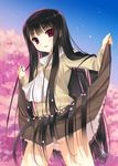  arikawa_satoru black_hair cherry_blossoms cravat hair_flowing_over long_hair original petals red_eyes skirt skirt_lift solo very_long_hair 