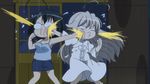  =_= animated animated_gif battle black_hair bow crosscounter denim denim_skirt duel fighting glasses hair_bow hair_ornament hairclip headbutt kasugano_sora long_hair multiple_girls non-web_source pig_tail punching skirt tail white_hair yorihime_nao yosuga_no_sora 