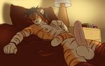  balls bed big_balls feline gideon hyper male morning_wood nude sleeping tiger 