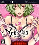  bare_shoulders between_breasts black_bra blush bra breasts catherine_(game) catherine_cover_parody cleavage collarbone cover fake_cover green_hair grin kazami_yuuka lace large_breasts lingerie lips nail_polish naughty_face parody petals phantasmagoria_of_flower_view plaid red_eyes sakurai_haruto shiny short_hair smile solo touhou unbuttoned underwear undressing upper_body 