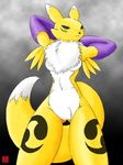  blue_eyes breasts canine chest_tuft digimon elbow_gloves female fox looking_at_viewer markings pubic_tuft renamon solo standing tail unknown_artist wide_hips yellow 