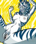  blue_eyes breasts equine female hair leaning_back mane nude presenting pussy raised_arm sex short_hair silverbobcat solo spread_legs spreading stripes zebra 