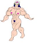  abs blue_eyes blue_hair breasts extreme_muscles hat hikari_(pokemon) muscle muscles muscular muscular_female naked nipples nude pokemon pubic_hair simple_background smile 