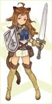  animal_ears boots brown_eyes brown_hair cat_ears natsuhara original shield solo sword tail thigh_boots thighhighs weapon 