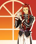  ahoge alternate_costume asch belt formal gloves green_eyes highres jeniasse long_hair male_focus pants red_hair serious sidelocks solo tales_of_(series) tales_of_the_abyss white_gloves 