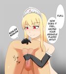  anal anal_fingering ass blonde_hair censored elbow_gloves femdom fingering gloves handjob hard_translated hime_(kaibutsu_oujo) kaibutsu_oujo latex latex_gloves lilianne nude penis penis_milking prostate_milking red_eyes sugamo top-down_bottom-up translated 