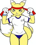  bandanna canine digimon female fox g-sun gloves green_eyes headband looking_at_viewer renamon solo standing tail yellow 