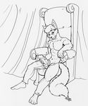  canine chair clothing eyewear glasses huge_penis looking_at_viewer male mammal pants penis pose presenting presenting_penis reclining sitting solo tail thick_dick throne topless wolfgangcake 