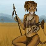  claws clothed clothing feline female lion lioness loincloth magpie_(artist) mammal polearm skimpy skull solo spear underwear weapon 