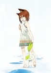  animal animal_ears barefoot blush_stickers brown_eyes brown_hair dress face flat_chest hrd looking_back original short_hair solo 