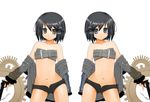  asagi_(nippon_ichi) asagiri_asagi belt belt_bra beltbra black_hair disgaea flat_chest grey_eyes grey_hair gun kochiya loli multiple_persona short_hair short_shorts shorts wallpaper weapon 