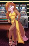  blaze canine casino creamytea dress female fox green_eyes hair long_hair mammal seductive solo standing 