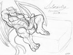  balls big_balls claws dragon erection grin horns lizard looking_at_viewer male modem_redpill muscles nude on_back penis pointy_ears precum presenting scalie sketch solo spread_legs spreading tail wings 