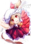  ascot ayaya bad_id bad_pixiv_id blonde_hair blush fang flandre_scarlet hat red_eyes short_hair side_ponytail solo touhou traditional_media wings 
