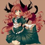  alternate_costume animal_ears bad_id bad_pixiv_id bow braid cat_ears dress green_eyes hair_bow kaenbyou_rin nanato red_hair solo tail touhou 