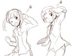  :&lt; \m/ amputee blush_stickers bow brown_hair double_amputee green_eyes hair_bobbles hair_ornament ibarazaki_emi katawa_shoujo macross macross_frontier multiple_girls necktie one_eye_closed open_mouth puffy_sleeves red_hair short_hair sketch smile star tezuka_rin twintails weee_(raemz) 