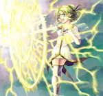  angry book boots cape dress elbow_gloves female fire_emblem fire_emblem:_seima_no_kouseki fire_emblem_sacred_stones gloves gradient gradient_background green_eyes green_hair l&#039;arachel l'arachel lightning open_mouth ponytail princess solo spell thigh_boots thighhighs thunder 