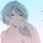  aimai_elegy_(deco27) androgynous bad_id bad_pixiv_id drinking_straw frown mota_(extpil) mouth_hold original purple_eyes short_hair solo 