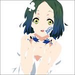  club_(shape) extra green_eyes green_hair hair_ornament k-on! lowres mizuki_makoto nail_polish sasaki_youko solo tattoo 