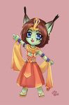  blue_eyes brown_hair chibi cute egyptian feline female hair looking_at_viewer lynx short_hair solo standing thumbclawz vivi 