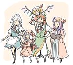  ascot bad_id bad_pixiv_id bat_wings crescent dress flandre_scarlet hat hong_meiling hounori izayoi_sakuya long_hair maid maid_headdress multiple_girls pants pants_under_dress patchouli_knowledge purple_hair red_hair remilia_scarlet short_hair siblings side_slit silver_hair sisters touhou white_hair wings 