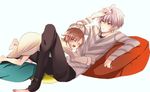  1girl accelerator ahoge bad_id bad_pixiv_id blush brown_hair closed_eyes last_order lying open_mouth pillow red_eyes shoko_makiko short_hair to_aru_majutsu_no_index white_hair 