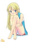  1girl barefoot blonde_hair heroman lina_davis long_hair pixiv_thumbnail resized toes 