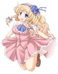  blonde_hair blue_eyes blush bow braid castlevania:_harmony_of_despair dress flower hair_bow hair_flower hair_ornament hairband long_hair maria_renard sekiri solo 