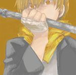 angry bandages blonde_hair drawr durarara!! kakuu kida_masaomi lead_pipe male_focus scarf solo spoilers yellow_eyes 