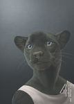  anhes background_gradient black_panther blue_eyes bust clothed dress feline female panther photorealism solo 