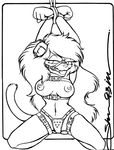  1993 ball_gag bdsm bondage breasts chastity_belt feline female hi_res kneeling leather nipples piercing shon_howell solo 