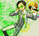 abstract c_(rahit) durarara!! glasses green grin male_focus microphone one_eye_closed ryuugamine_mikado smile solo striped translated vest 