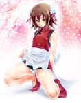  apron baka_to_test_to_shoukanjuu brown_hair bulge bun_cover china_dress chinese_clothes double_bun dress green_eyes hair_ornament hairclip kinoshita_hideyoshi male_focus otoko_no_ko panties riko_(kujira215) solo underwear 