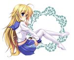  angel_beats! blonde_hair blue_eyes legs_up long_hair masayu school_uniform sekine serafuku solo thighhighs 