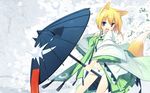  animal_ears blonde_hair blue_eyes fangs female fox_ears fox_tail hair hi_res highres japanese_clothes japanese_clothing kimono kitsune_(poko) navel open_mouth original panties parasol poco_(asahi_age) poko short_hair smile snow snowball solo tail umbrella underwear wallpaper 