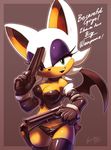  bat big_breasts breasts cleavage clothed clothing collar dark_clothes dual_wielding elbow_gloves eyeshadow female gloves green_eyes gun hair handgun holster legwear looking_at_viewer makeup mammal nancher navel pistol pistols ranged_weapon rouge_the_bat sega skimpy smile solo sonic_(series) sonic_the_hedgehog standing stockings thighhighs weapon white_hair wings 