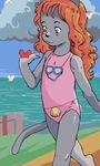  battle_angel beach butterfly cat cub cute feline female loli oekaki red_hair seaside solo swimsuit vacation 