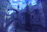  bad_pixiv_id blue bridge castle cityscape no_humans original scenery town yutori_(clockwork_chicken) 