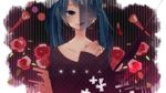  bad_id bad_pixiv_id blue_eyes blue_hair flower hand_on_own_chest hatsune_miku itamidome jewelry long_hair mask nail_polish red_flower red_rose rose single_earring sleeves_past_wrists smile solo translated twintails vocaloid 