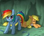  applejack_(mlp) defending equine female feral friendship_is_magic horse loyalty my_little_pony pegasus pony rainbow_dash_(mlp) tears wounded 