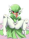  anthro anthrofied ass blush breasts cleavage erect_nipples female furry gardevoir hindpaw looking_at_viewer lying nintendo nude paws plain_background plantigrade pok&#233;mon pok&#233;morph pokemon pussy smile soles solo spread_legs spreading toes ukanmuriman video_games white_background 