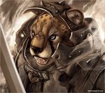  angry armor blue_eyes cheetah feline knight shawn_ye solo sword teeth weapon 