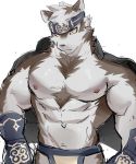  2019 abs anthro canid canine canis chung0_0 clothing fur headband hi_res horkeukamui male mammal multicolored_fur muscular muscular_male nipples pecs solo tokyo_afterschool_summoners video_games white_fur wolf 