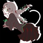  bakemonogatari black_background flat_color glasses green_eyes hanekawa_tsubasa monochrome monogatari_(series) nekomonogatari pleated_skirt skirt solo tanabe_kyou twintails 