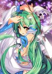  :p breasts brown_eyes detached_sleeves fujishima-sei_ichi-gou gohei green_hair highres kochiya_sanae large_breasts long_hair no_bra sideboob solo tongue tongue_out touhou very_long_hair yellow_eyes 